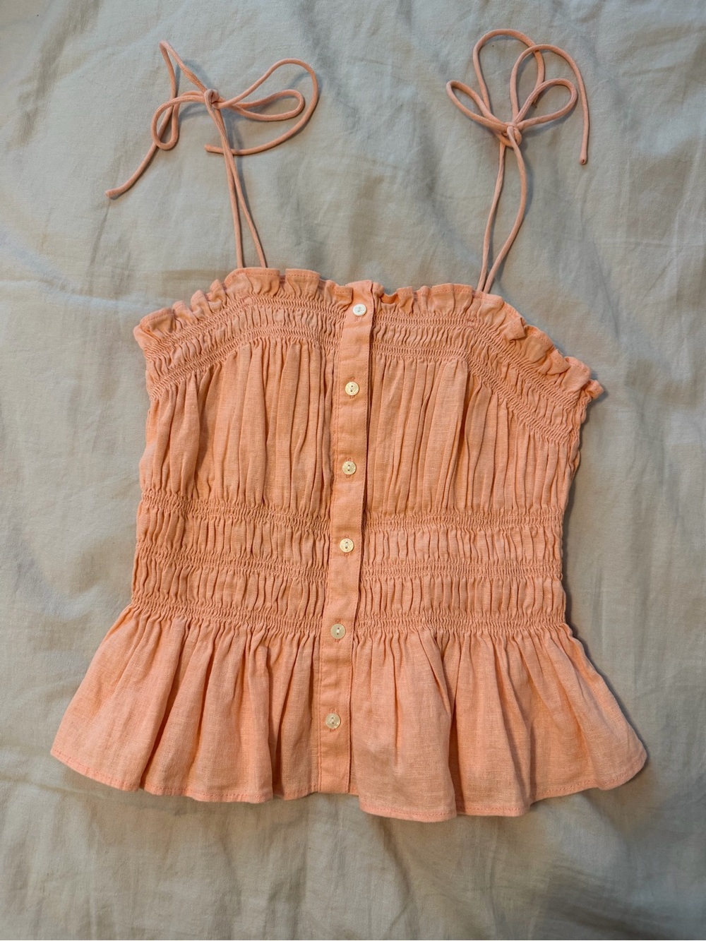 NWOT Universal Threads Smocked Tie-Strap Peplum Tank Top - Peach - M